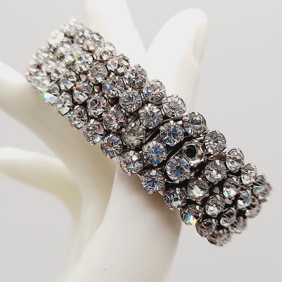 Vintage Airflex Rhinestone Bracelet, Wide Stretch Band, Made in USA, Mid-Century - Picture 6 of 8